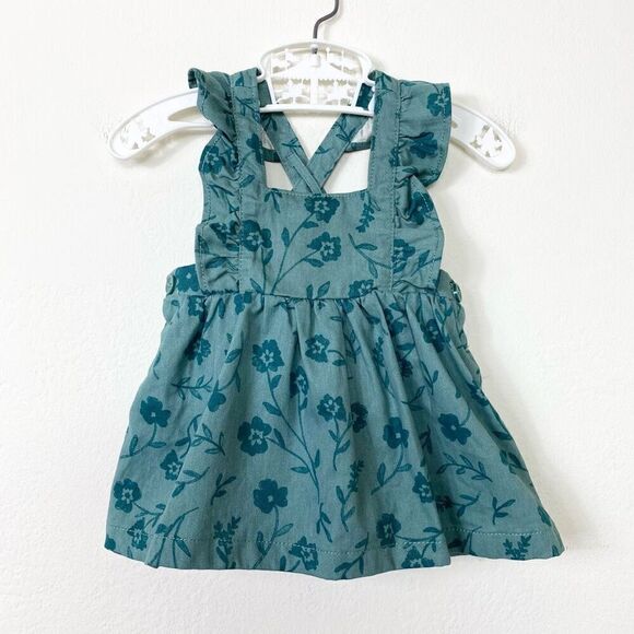 Baby Girl Carter’s Just One You Green Floral Pinafore Overall Dress Size 3M - Picture 1 of 4